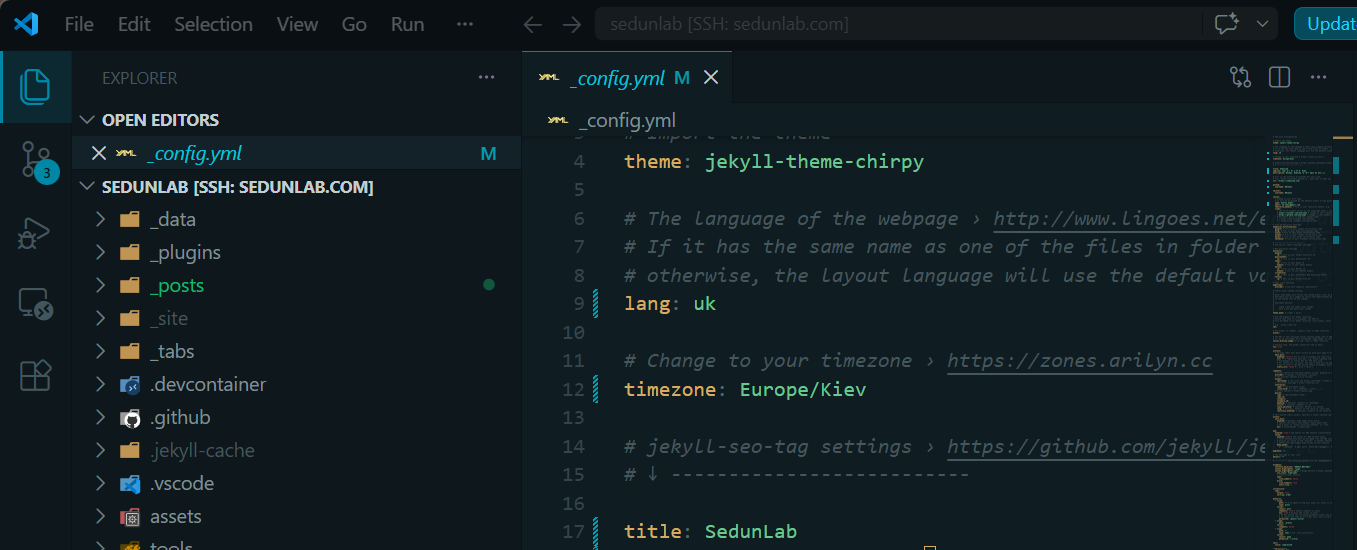 VS Code підключений до VPS через Remote SSH